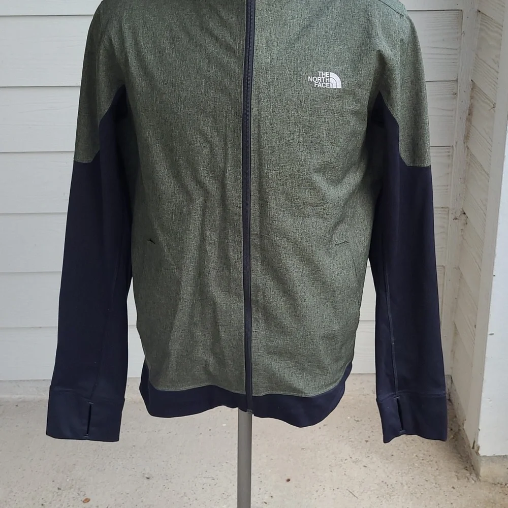 THE NORTH FACE Dark Green Black Polyester Shell Sz L Mens Hooded Full Zip Jacket